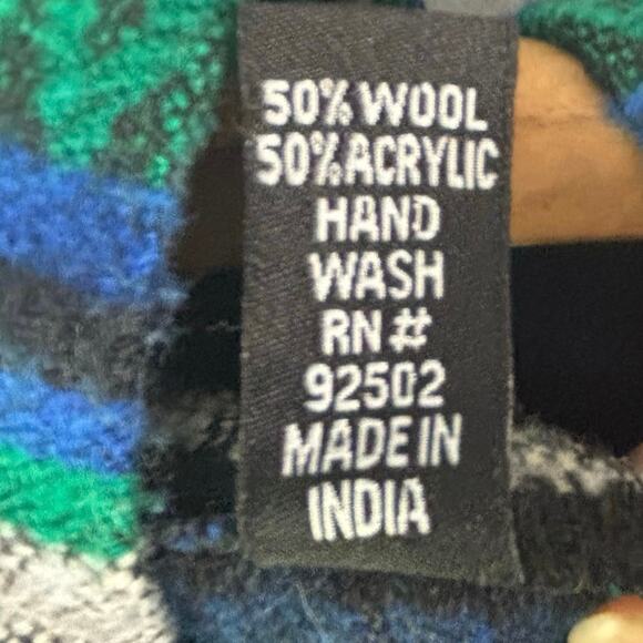 SACRED THREADS Hooded/Multicolored Striped/Fringe Hem Mexican Poncho Size S - Picture 10 of 10